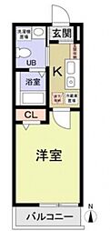 パルトネール綱島1 1Kの間取図画像