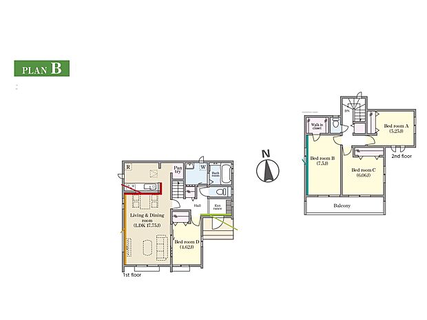 ◆B号棟◆〜Floor plan〜 図面と異なる場合は現況を優先致します。