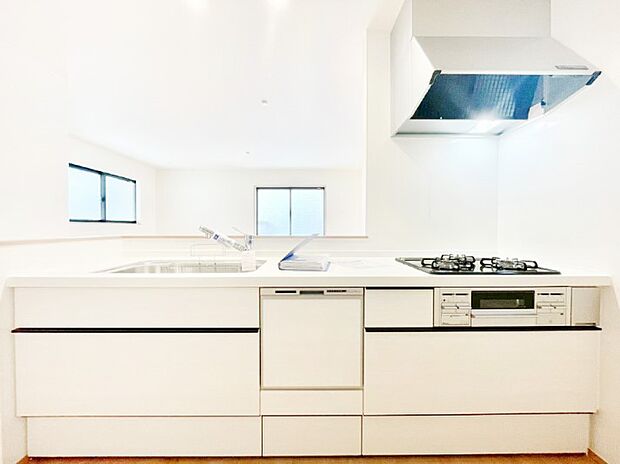 食洗機・浄水器・3口コンロなどデザイン性も機能性も兼ね備えたシステムキッチン!