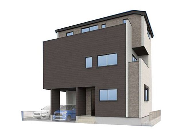 ◆1号棟◆-外観完成予想図-　堂々たる趣ながら、主張し過ぎずどこか余裕を感じさせるシャープなフォルムで佇む邸宅は、晴天の空と照らし合わせる事で、本来あるべき完成形の姿を見せてくれます。