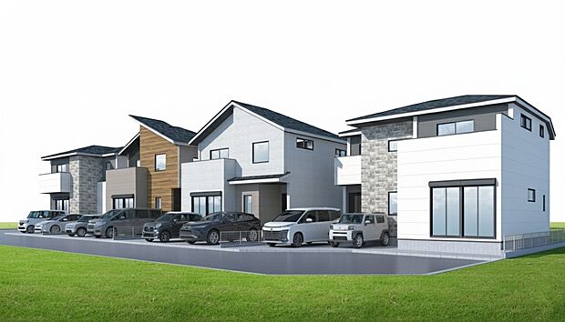 -外観完成予想図-  堂々たる趣ながら、主張し過ぎずどこか余裕を感じさせるシャープなフォルムで佇む邸宅は、晴天の空と照らし合わせる事で、本来あるべき完成形の姿を見せてくれます。