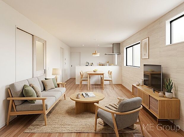 ご家族の賑やかな話し声で包まれる明るいリビング ※家具はCGです