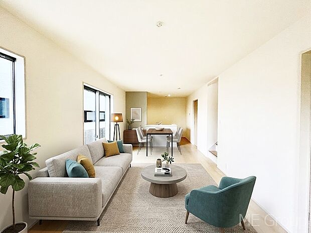 落ち着いた雰囲気のLDKは家族みんなの快適空間※家具はCGです