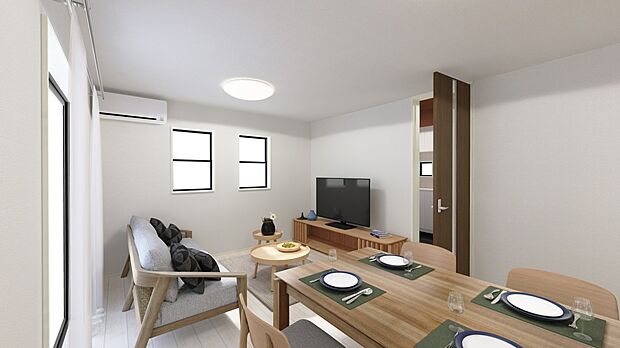 〜Living〜　ここにはみんなが集い、食事と楽しい会話が始まる。話に夢中になりすぎて、ついつい時を忘れ夜半過ぎになってしまう。そんな束の間の幸せを感じさせてくれる場所でありたい。  