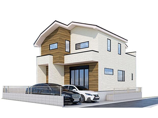 -外観完成予想図- 堂々たる趣ながら、主張し過ぎずどこか余裕を感じさせるシャープなフォルムで佇む邸宅は、晴天の空と照らし合わせる事で、本来あるべき完成形の姿を見せてくれます。