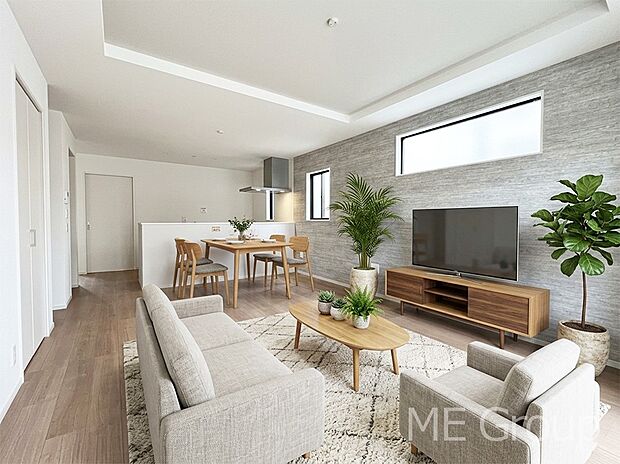 ◆2号棟◆～Living～　家族の会話や笑顔が行き交うリビングです。大きなソファやダイニングテーブルでゆったり食事をしたりくつろぎたい♪そんな夢が叶えられる空間です！※家具はCGです