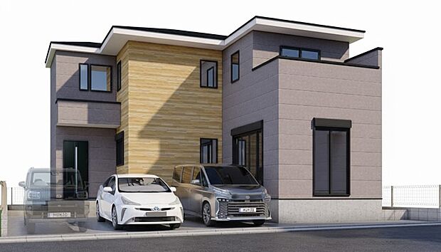 -外観完成予想図-  堂々たる趣ながら、主張し過ぎずどこか余裕を感じさせるシャープなフォルムで佇む邸宅は、晴天の空と照らし合わせる事で、本来あるべき完成形の姿を見せてくれます。