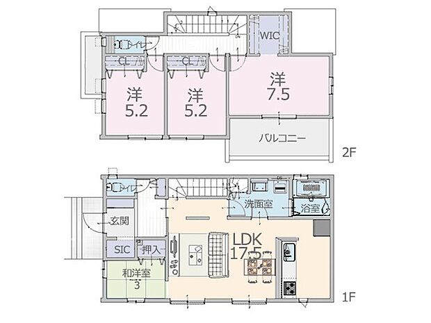 -建物プラン例- 家族が自然と集まる広々LDKを中心に、使いやすい家事動線と豊富な収納を確保。毎日の暮らしやすさと快適性を両立したファミリー向けプラン