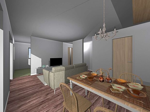 -建物プラン例- 暮らしやすさとデザイン性を兼ね備えた内装プラン。開放感あふれる空間と統一感のあるコーディネートが魅力の住まいです。