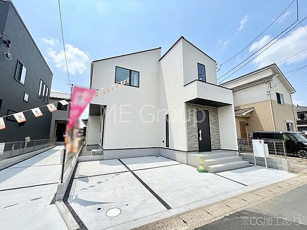 ◆1号棟◆～Exterior～　堂々たる趣ながら、主張し過ぎずどこか余裕を感じさせるシャープなフォルムで佇む邸宅は、晴天の空と照らし合わせる事で、本来あるべき完成形の姿を見せてくれます。