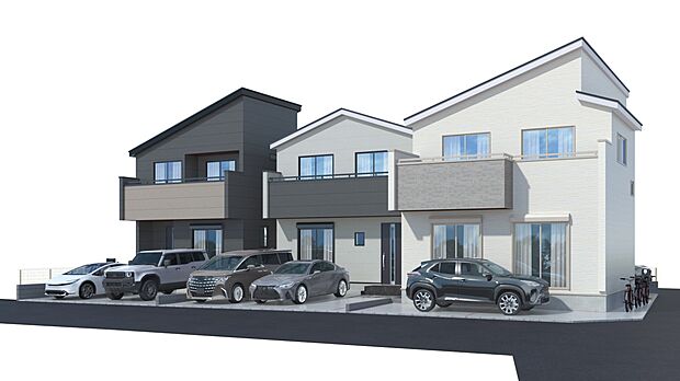 -Exterior- 異なる色合いと屋根形状が目を引く、洗練された外観デザイン♪それぞれの個性を活かしながら街並みに調和し、上品でスタイリッシュな佇まいが魅力の住まいです☆