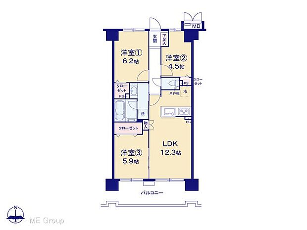 アドリーム西船橋(3LDK) 5階の間取り