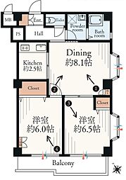 ノースハイツ和田 2DKの間取り