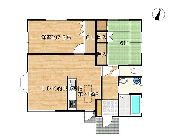 【間取図】2LDKの平屋住宅です。オプション工事にて水回り設備の交換も可能です。