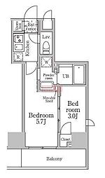 レジディア三軒茶屋III 6階2Kの間取り