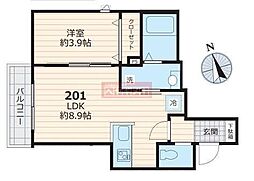 ＭＩＹＡＢＩ 2階1LDKの間取り