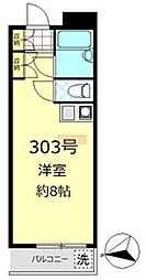 パレロワイヤル弦巻 3階ワンルームの間取り