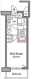 レジディア用賀 4階1Kの間取り