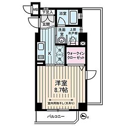 ドゥーシエル桜新町 4階1Kの間取り
