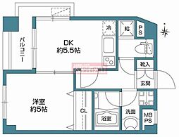パナッシュ二子玉川 1DKの間取図画像