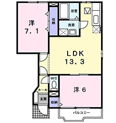カーサ　ラウレールI 1階2LDKの間取り