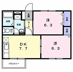 エスポワールＡ 2階2DKの間取り