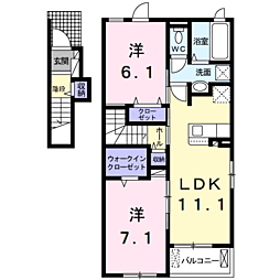 アベニールカルミア 2階2LDKの間取り