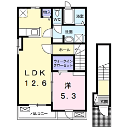 ローマアリエス．Ｄ 2階1LDKの間取り