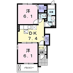 メゾンド・プラシード　Ｂ 1階2DKの間取り