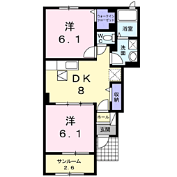 アークヒルズ知手Ｄ 1階2DKの間取り