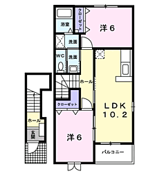 サンシャインII 2階2LDKの間取り
