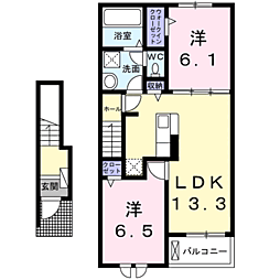 クレインＡ 2階2LDKの間取り