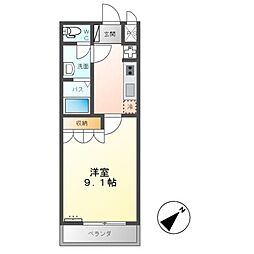 メルヴェール知手 1Kの間取図画像