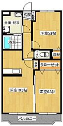 ヒルズ石塚 2LDKの間取図画像
