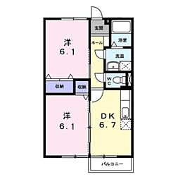 ファミール旭ケ丘1 2DKの間取図画像