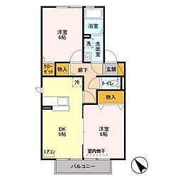サンク・ルナF 2DKの間取図画像