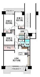 西つるみコーポ 3SLDKの間取図画像