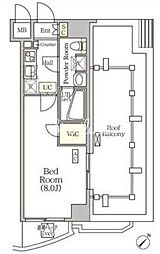 アジールコート門前仲町 10階1Kの間取り