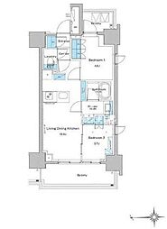 ルフォンプログレ門前仲町プレミア 13階2LDKの間取り