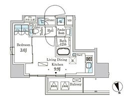 パークアクシス浦安 7階1LDKの間取り