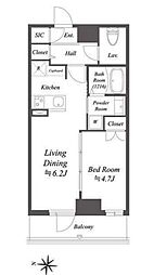 アルファプライム東陽町 9階1LDKの間取り