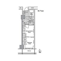 パークハビオ門前仲町 1DKの間取図画像