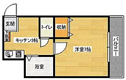 セントラルリバー西原 1Kの間取図画像