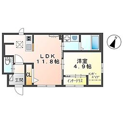 グランディール戸坂 1LDKの間取図画像