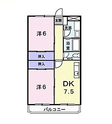 リアルエステート東原A 2DKの間取図画像