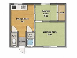 開田アパート 2DKの間取図画像