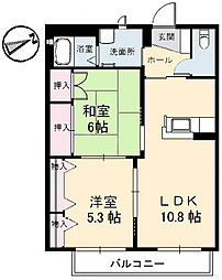 サニーハイツ岩原 2LDKの間取図画像