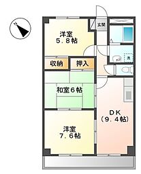 メイプルハウス 3DKの間取図画像