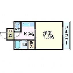 グランディール猿猴橋 1Kの間取図画像