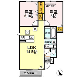 花水木ハイツB 2LDKの間取図画像